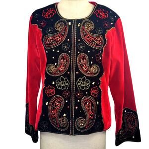 Red and Black Velvet Embellished Jacket Blazer Size Medium